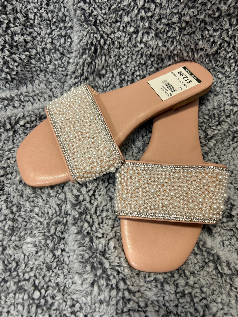 Pearl-Embellished Blush Slide Sandals - Women